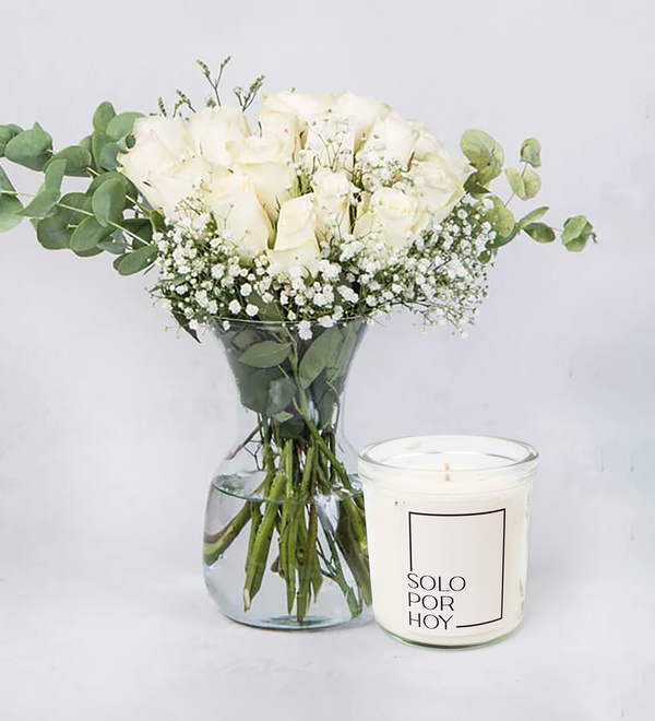 Vela Blanca + 20 Rosas Blancas - Condolencias