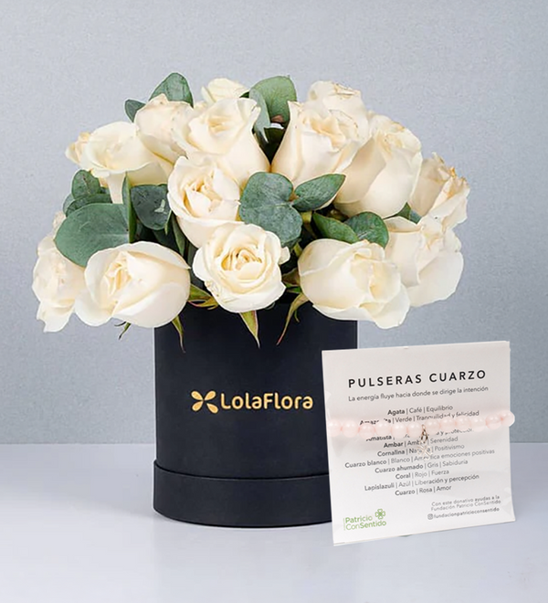 Pulsera Cuarzo + Caja de Rosas Blancas - Condolencias