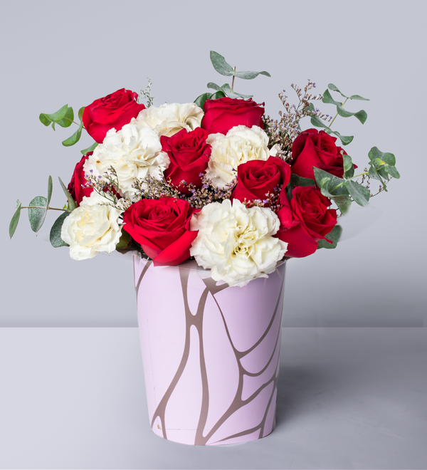 Red Rose and White Carnation - Deco Box