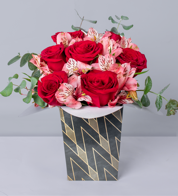 Red Roses and Pink Alstroemeria - Harlequin Box