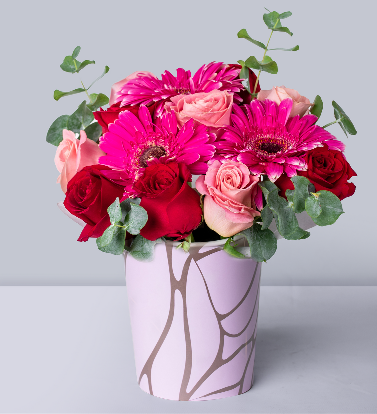 Roses and Pink Gerbera Daisies - Deco Box