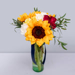 Girasoles, Rosa roja y amarilla, Clavel Blanco (A)