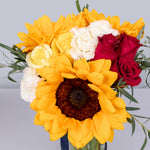 Sunflowers, Red and yellow rose, White carnation (B)