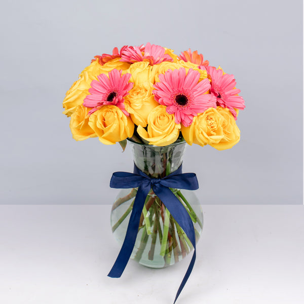 Pink Gerberas and Yellow Roses Arrangement (M)