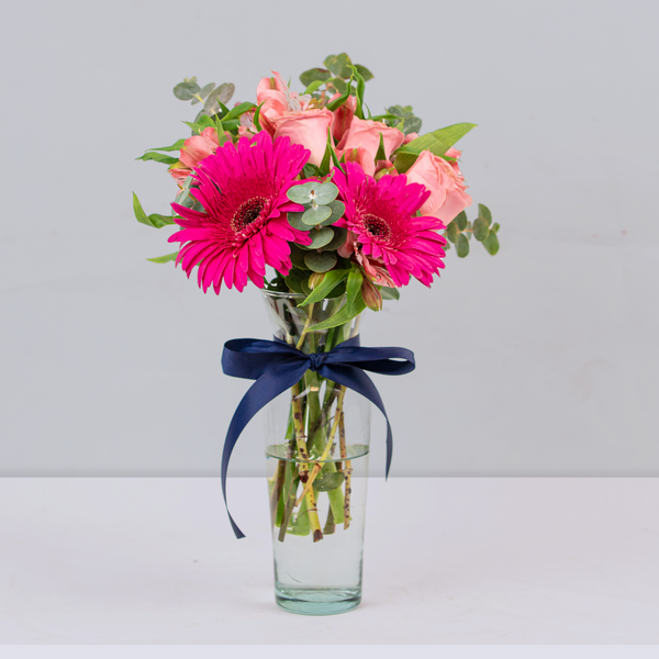 Gypsophila and pink alstroemeria in vase