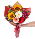 Girasol y gerberas de colores / ramo de burdeos (B)