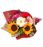 Girasol y gerberas de colores / ramo de burdeos (B)