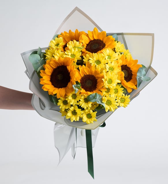 Ramo de girasoles y margaritas amarillas (M)