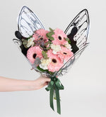 Pink Gerbera Daisy and White Carnation Butterfly Bouquet