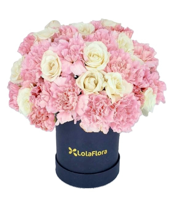 Claveles Blancos Y Rosas En Caja