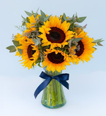 10 girasoles en un jarrón