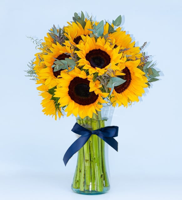 15 sunflowers in a vase