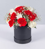 Caja Claveles Rojos Y Rosas Blancas