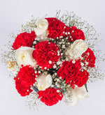 Caja Claveles Rojos Y Rosas Blancas