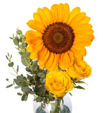 Girasoles y rosas amarillas / florero de vidrio (B)