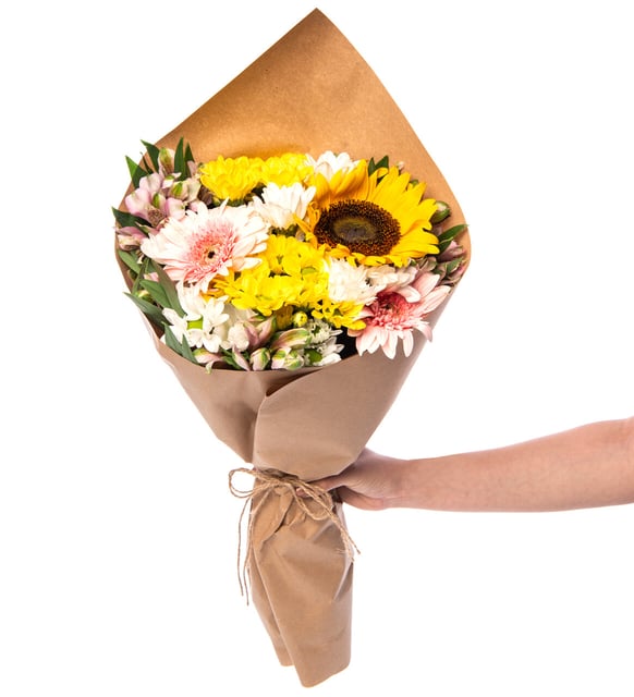 Ramo de Astromelias Rosas, Gerberas, Margaritas Blancas y Girasol