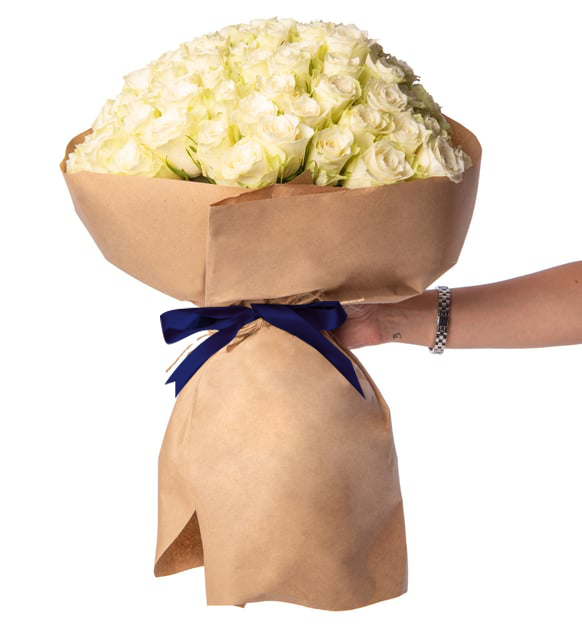 100 Rosas Blancas en Ramo Especial