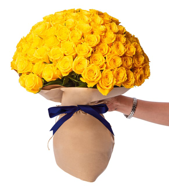 100 Rosas Amarillas en Ramo Especial