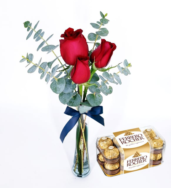 3 Rosas Rojas Y Bombones Ferrero