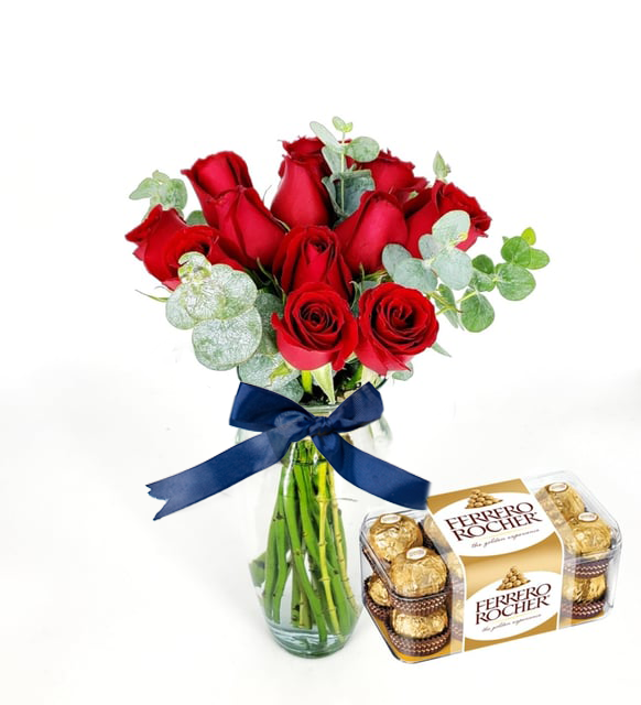 12 Rosas Rojas Y Bombones Ferrero