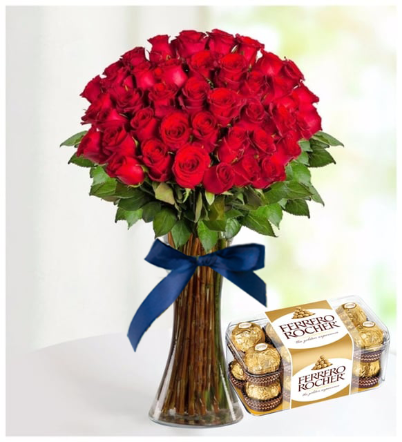 40 Rosas Rojas Y Bombones Ferrero