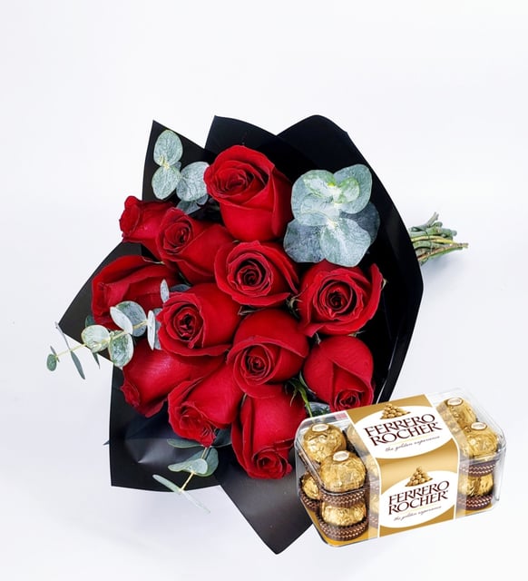 Ramo 12 Rosas Rojas Y Bombones Ferrero