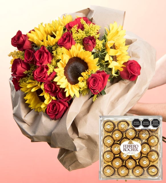 Ramo de Girasoles, Rosas Y Ferrero 24