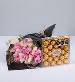 Ramo 24 Rosas Blancas, Rosadas Y Ferrero 24