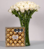 50 White Roses with Ferrero 24