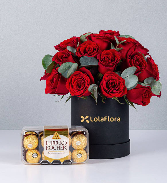 Caja Negra Rosas Rojas Y Ferrero 16