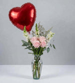 Pink Roses With White Puppies And Birthday Balloon