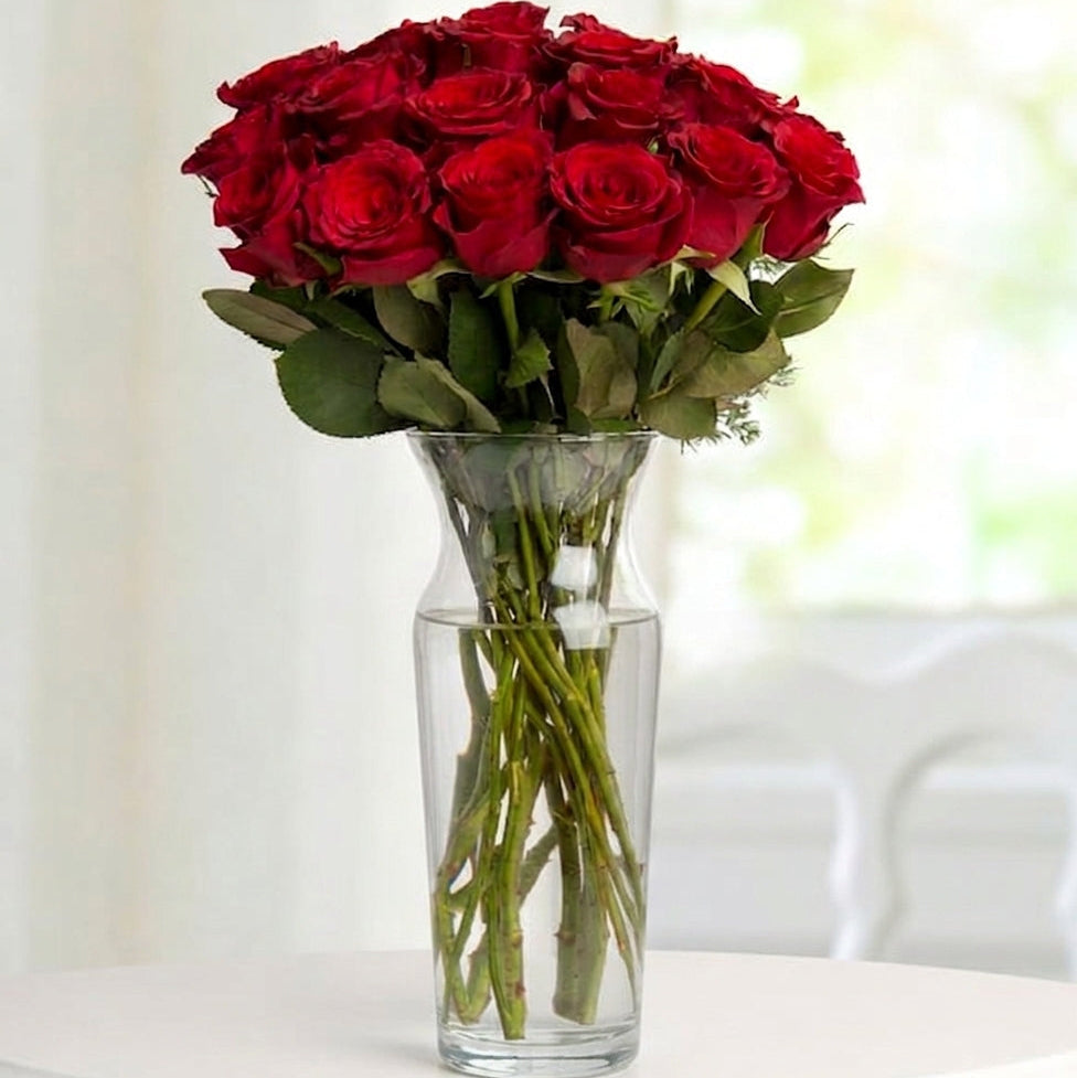 20 red roses in a vase