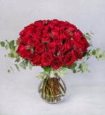 50 Red Roses in a Bulb Vase