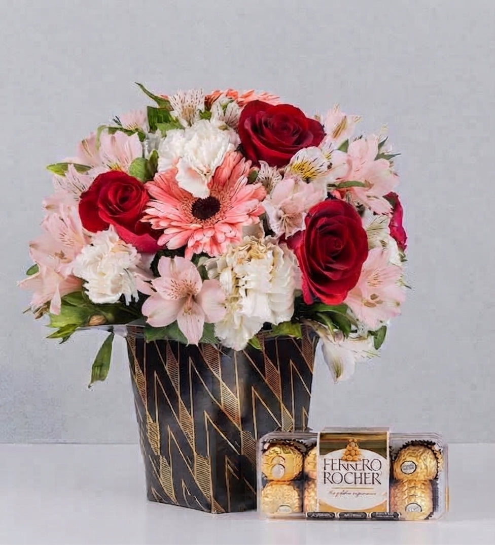 Roses with Carnations and Ferrero Arrangement 16