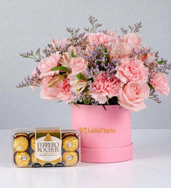 Box of Roses and Carnations with Ferrero 16