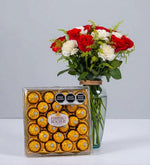 9 Rosas Rojas y 9 Claveles Blancos con Ferrero 24 - En Barcelo
