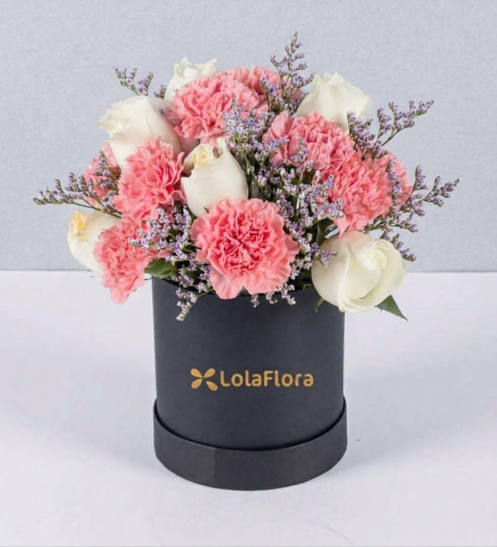 Box of Red Carnations and White Roses