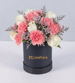Box of Red Carnations and White Roses
