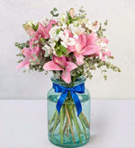 Detail of White Lilies, Roses, and Alstroemeria