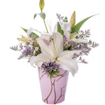 4 Lirios Blancos con Limonium - En Caja Deco LolaFlora
