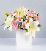 Pot Lilies and Pink Roses